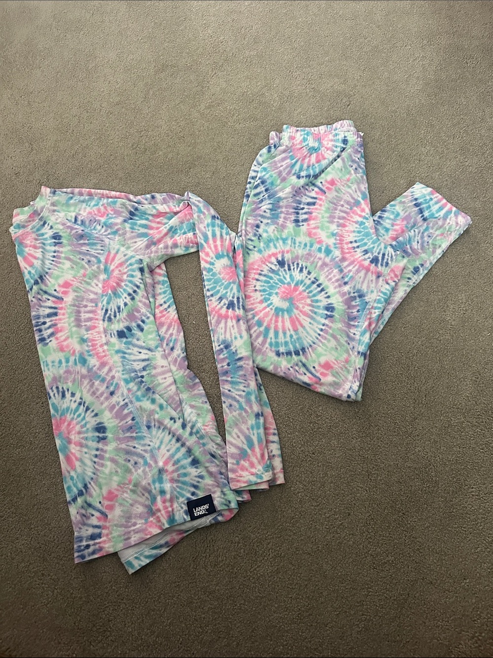 Lands' End Girls Tie-Dye Long underwear set in Pink, Teal & Lavender